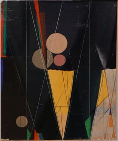 Large Vintage American Modernist Abstract Geometric Signed Oil Painting