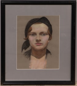 Vintage Framed American Impressionist Woman Portrait Pastel Painting