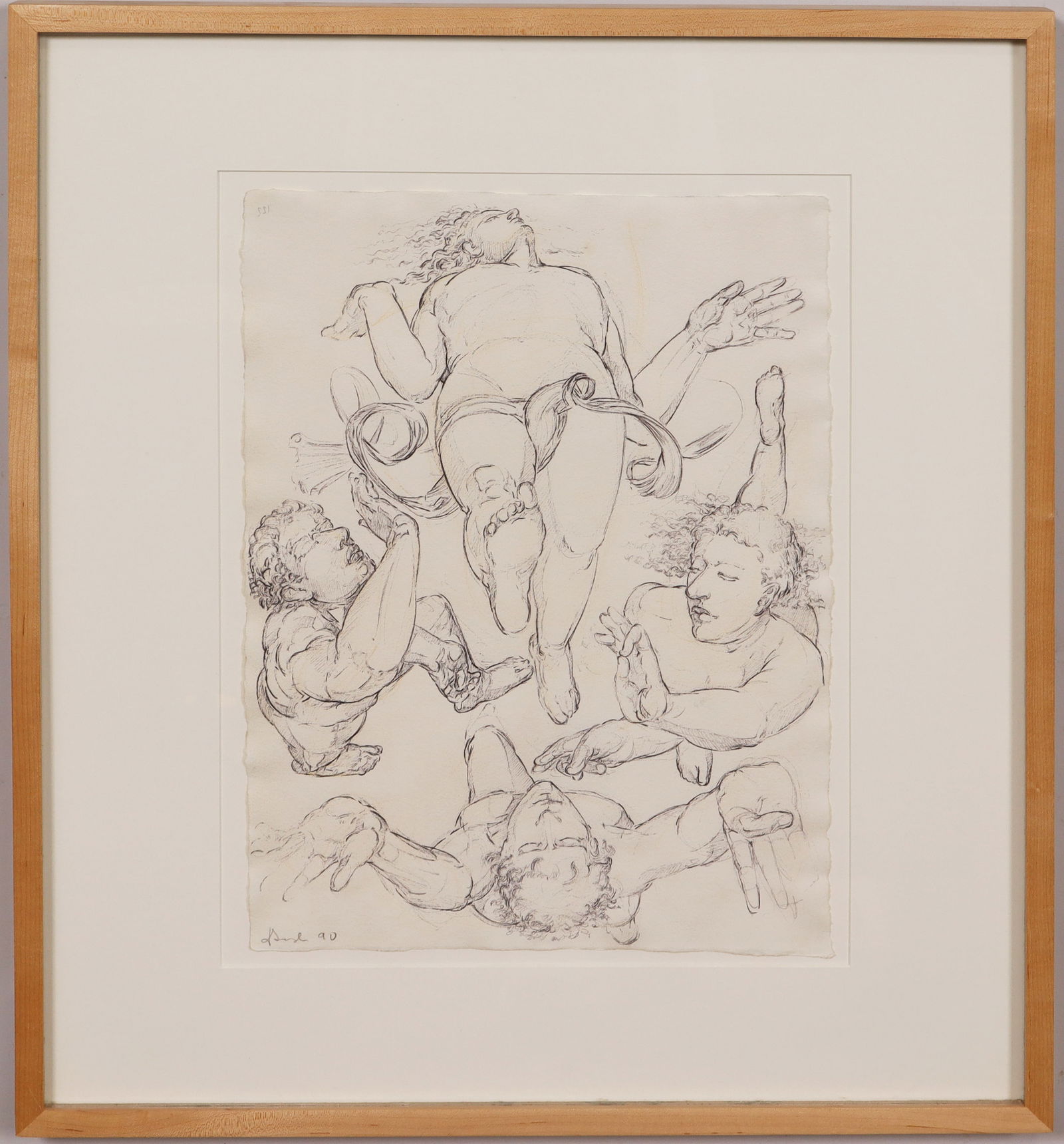 Signed Vintage American Modernist Surreal Figural Drawing Kouros Gallery Provenance: Vintage modernist drawing. Signed. Framed. Measuring: 22 by 25 inches overall, and 12 by 18 painting alone. Please see all images for condition. Size is measured and written on the back of the paintin