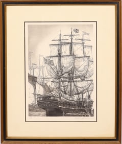 Alan Jay Gaines, Signed Sail Ship Vintage Etching Print 1976, Art