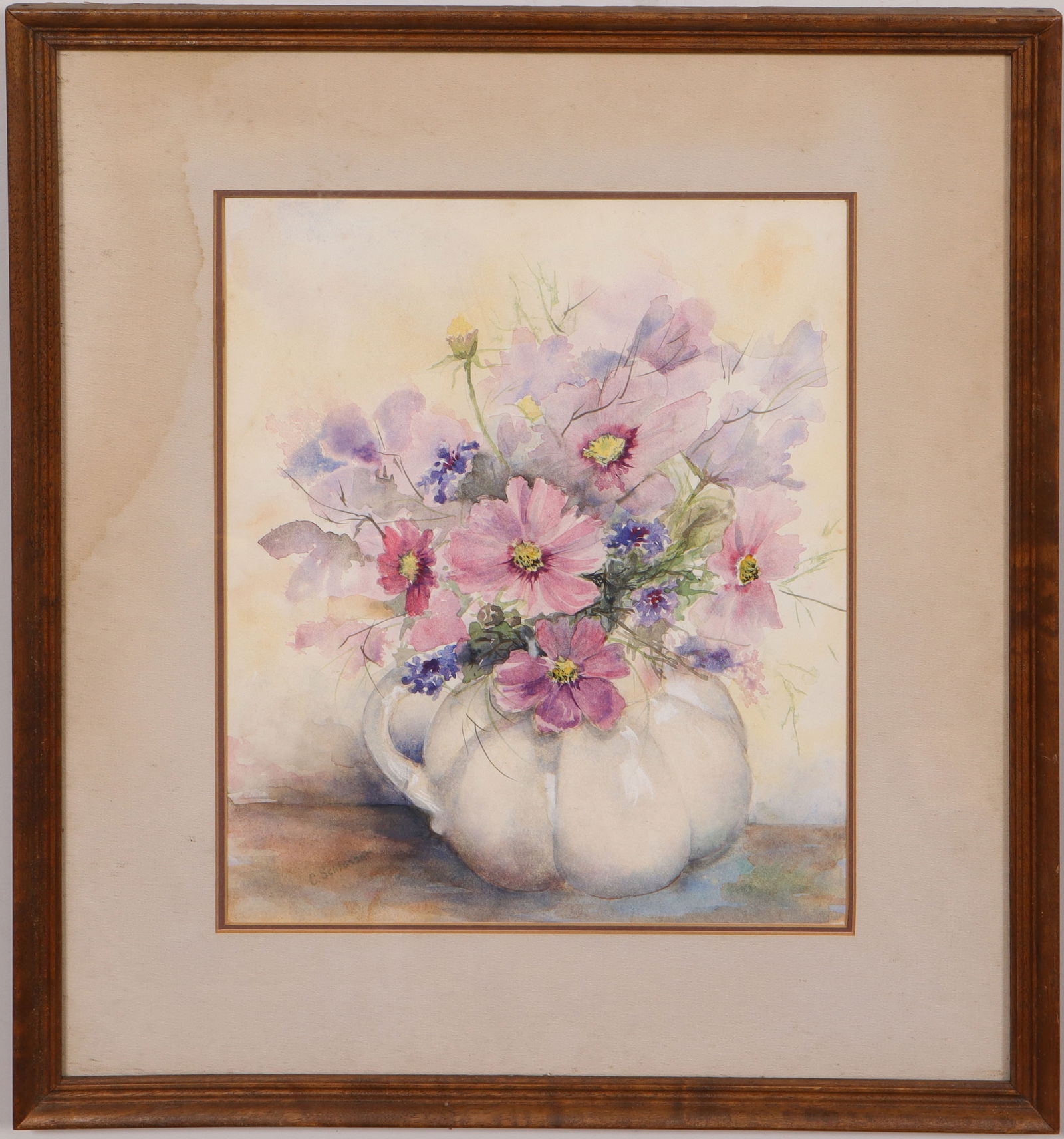 Vintage American Impressionist Flower Still Life Framed Painting: Vintage American impressionist still life painting. Watercolor on paper. Framed. Measuring: 17 by 20 inches overall, and 10.5 by 13 painting alone. Please see all images for condition. Size is measure