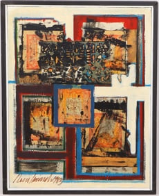 Vintage American Modernist Signed Abstract Expressionist Framed  Oil Painting