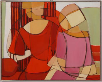 Anita Johnson (1931-2025) Vintage American Modernist Abstract Women Portrait Framed Oil Painting