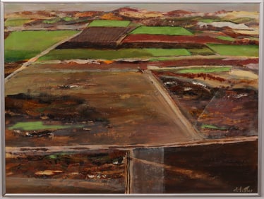 Large Vintage American Modernist Signed Abstract Framed Landscape Oil Painting