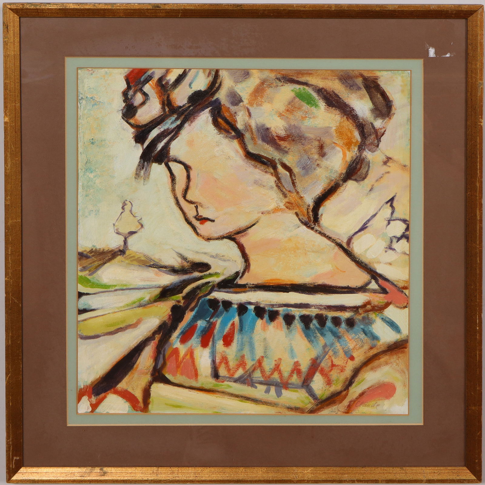 Vintage American Modernist Woman Portrait Framed Signed Oil Painting: Vintage American portrait oil painting. Signed. Measuring: 26 by 23.5 inches overall, and 18.5 by 16.5 painting alone. Please see all images for condition. Size is measured and written on the back of
