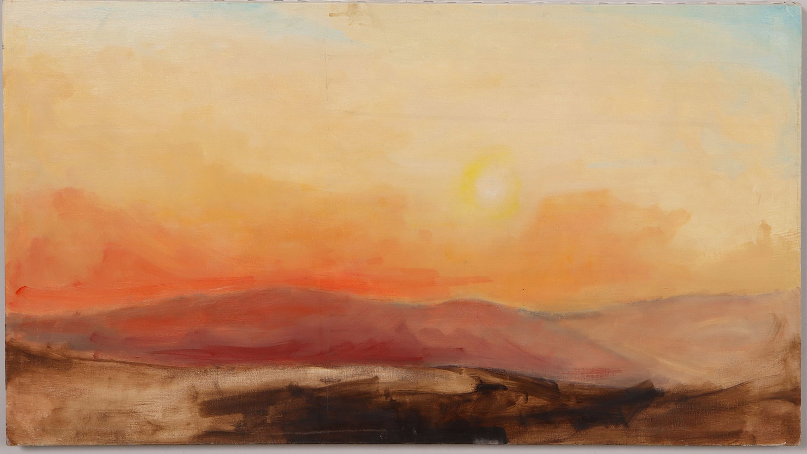 Vintage American Modernist Sunset Landscape Original Luminous Large Oil Painting (1 of 5)