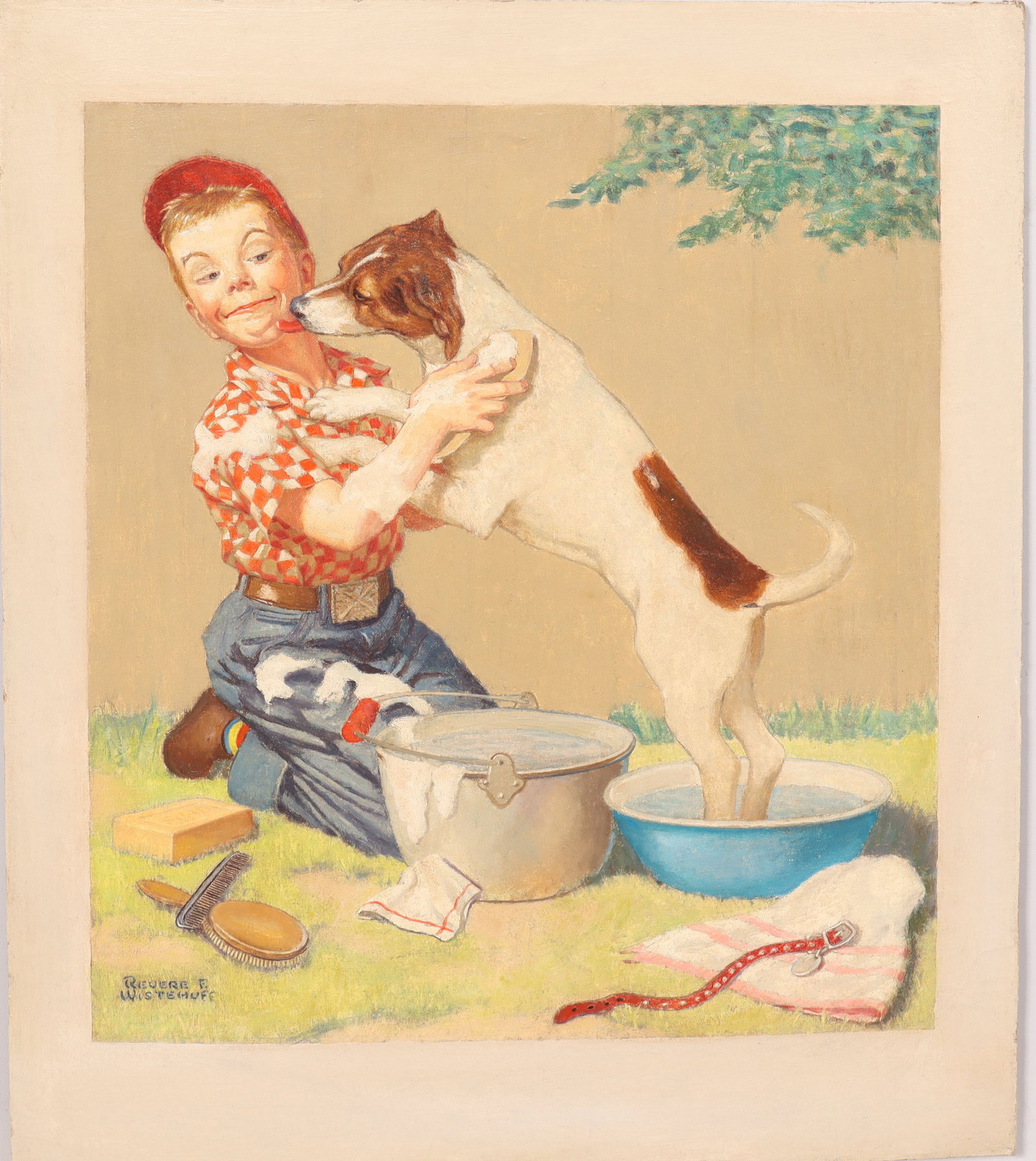 Revere F. (Wistey) Wistehuff (1900 - 1971) Signed "Man's Best Friend" Illustration Oil Painting (1 of 7)