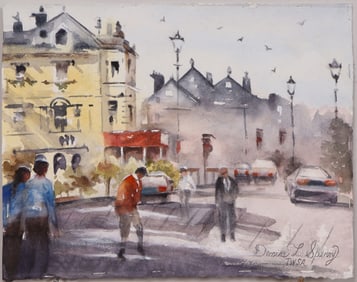 European Street Scene, signed American (Buffalo, NY)  Award Winning Watercolor artist