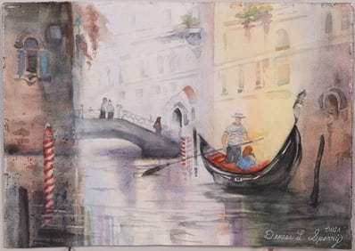 Gondola on a Quiet Canal, Venice Artist: Denise L. Sperry, TWSA (American, Buffalo, NY)