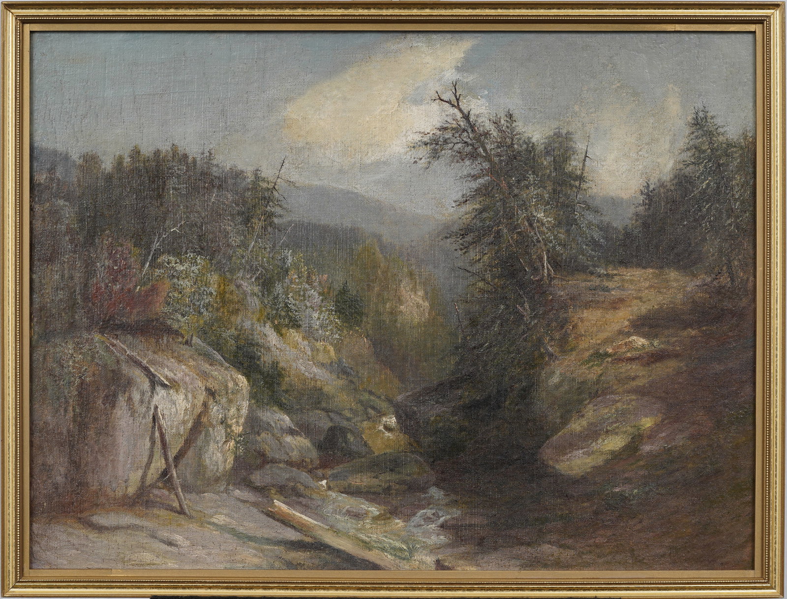 Antique American Hudson River School Mountain Path Landscape Original Panoramic Oil Painting (1 of 7)