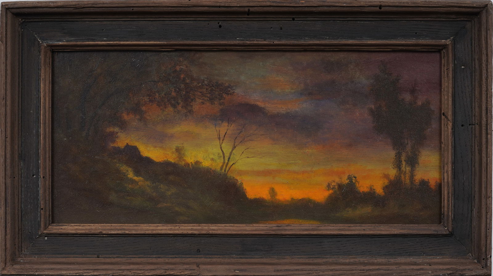 Antique American Exquisite Blazing Sunset Dynamic Landscape Original Framed Oil Painting on Board (1 of 7)