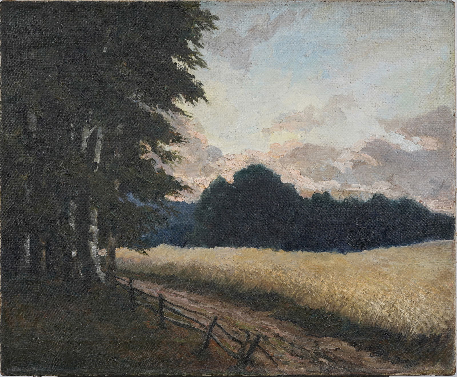 Antique American Wheat Fields Pastoral Farm Landscape Original Oil Painting (1 of 6)