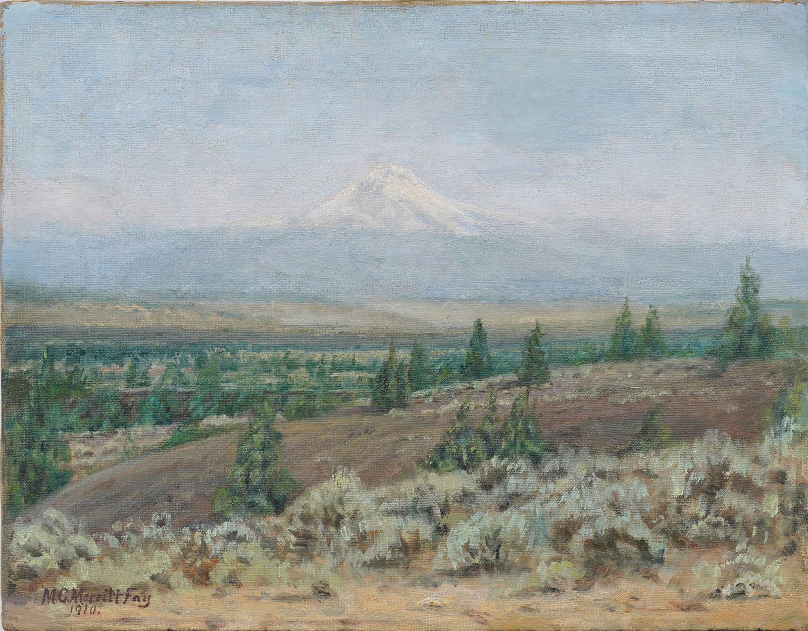 Antique 1910 American "Mount Jefferson" Oregon Western Landscape Signed "M. C. Merritt Fay" (1 of 6)