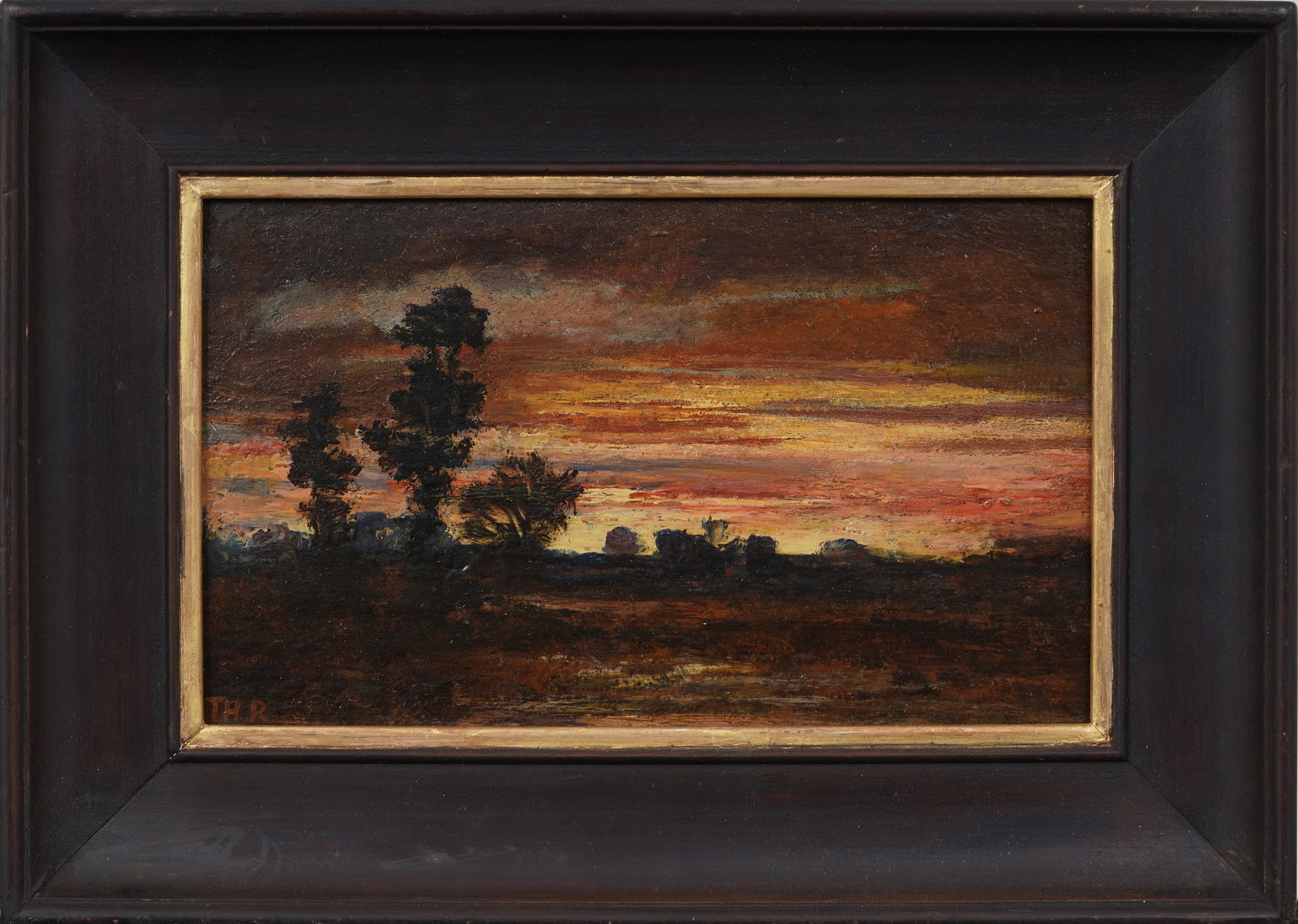 ATTR Theodore Rousseau (1812-1867) Antique French Blazing Sunset Landscape Framed Oil Painting (1 of 8)