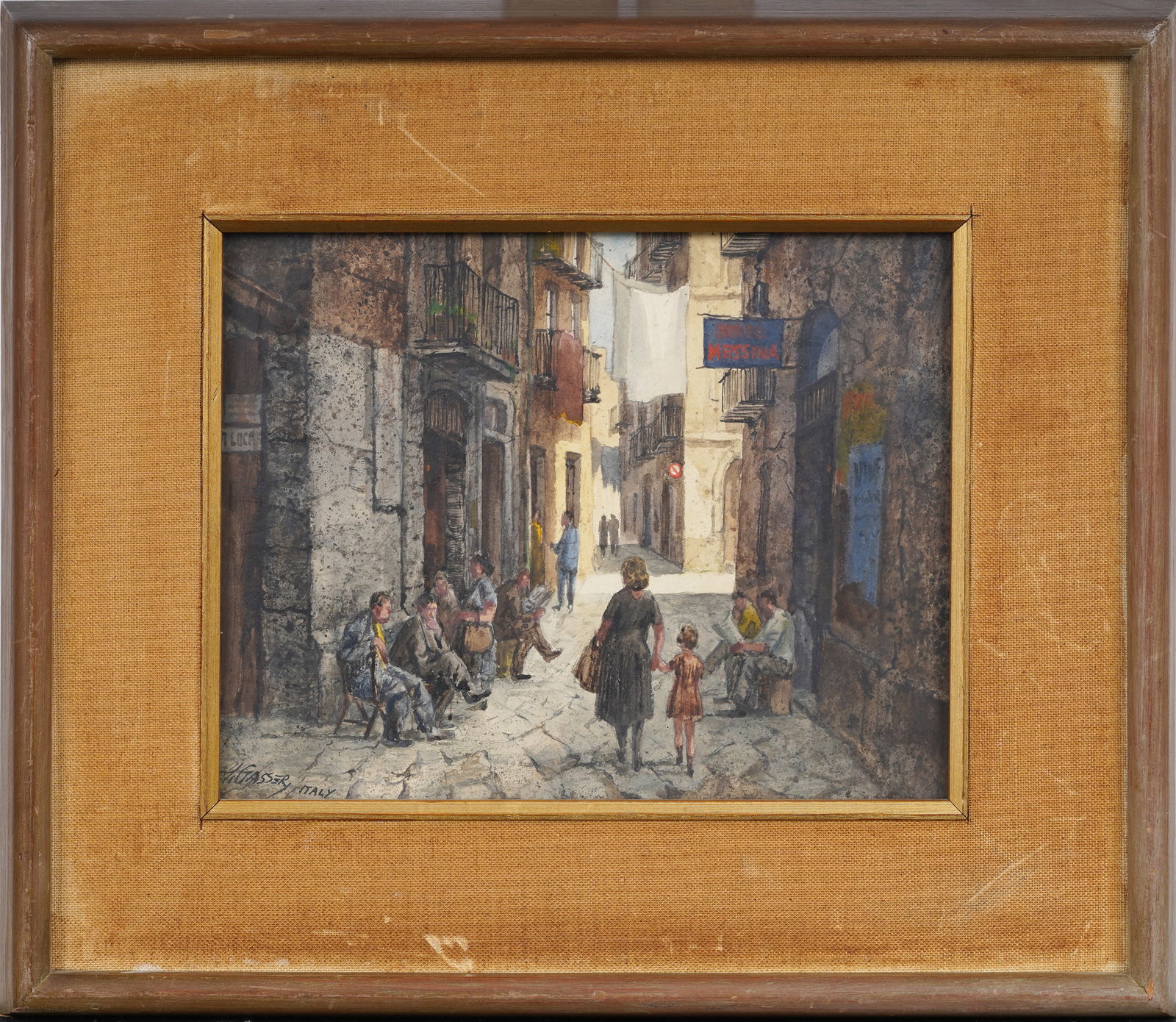 Henry Gasser (1909-1981) "Morning Gossip, Italy" Mid Century Original Framed Modernist Watercolor (1 of 10)