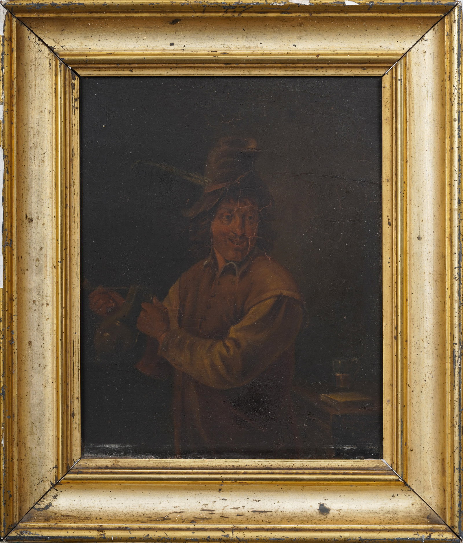 18th- 19th c. Dutch School Genre Painting Drunken Peasant Tavern Portrait Oil Painting on Wood Panel (1 of 4)