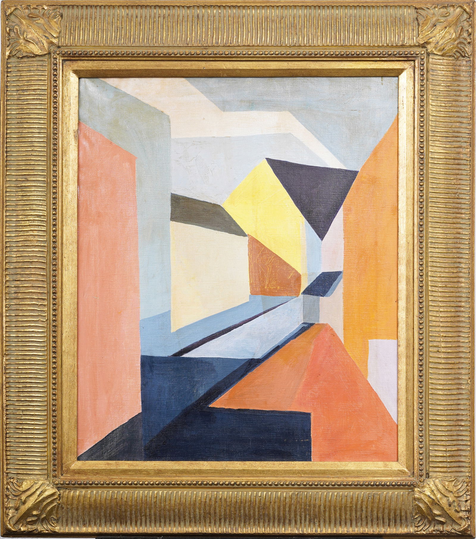 Mid 20th Century Cubist Abstract Architectural Street Scene Framed Original Oil Painting (1 of 4)