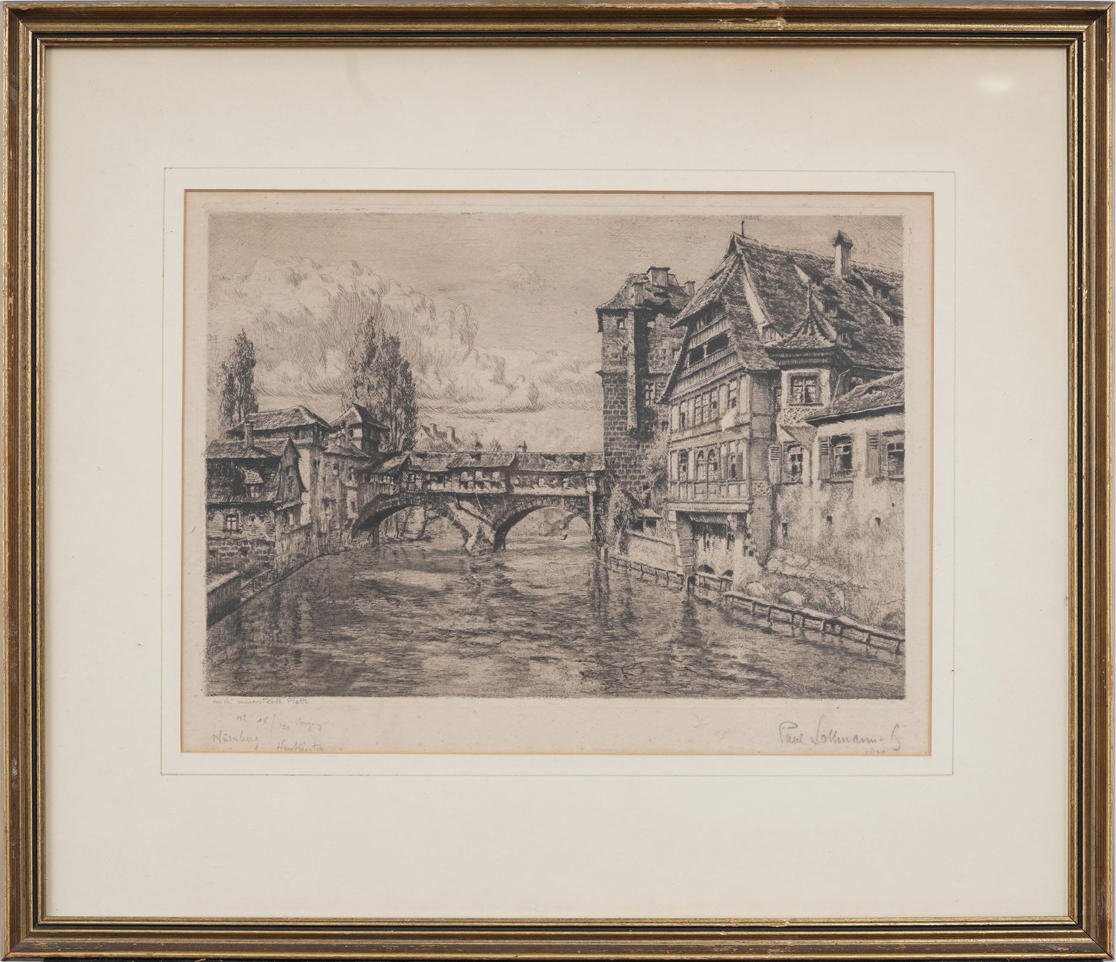 Antique Signed Framed Nuremberg Germany Landscape Etching Print (1 of 7)