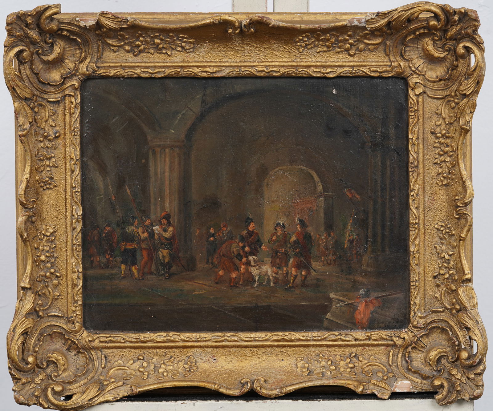 Antique European Old Master Framed Interior Court Scene Signed Original Oil Painting (1 of 8)