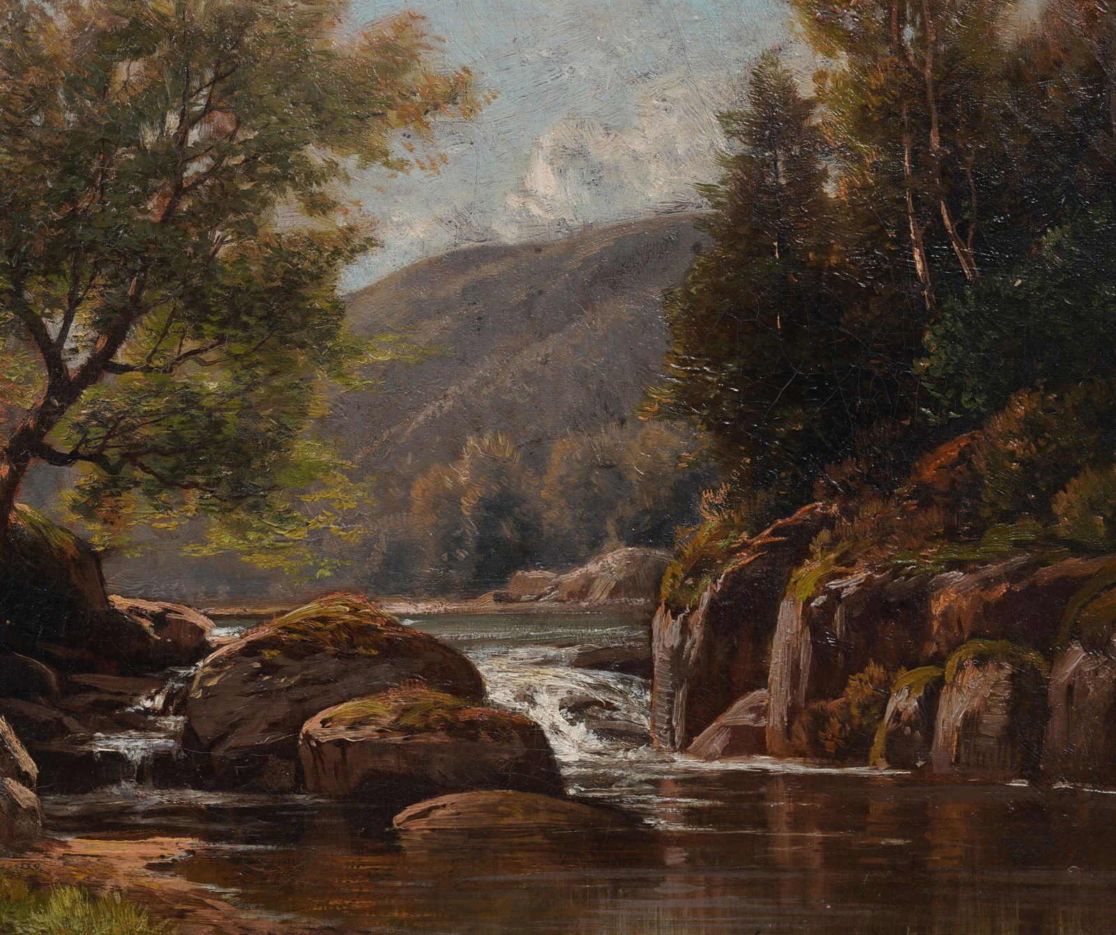 Antique American Hudson River School Monogrammed River Landscape Framed Oil Painting - 8