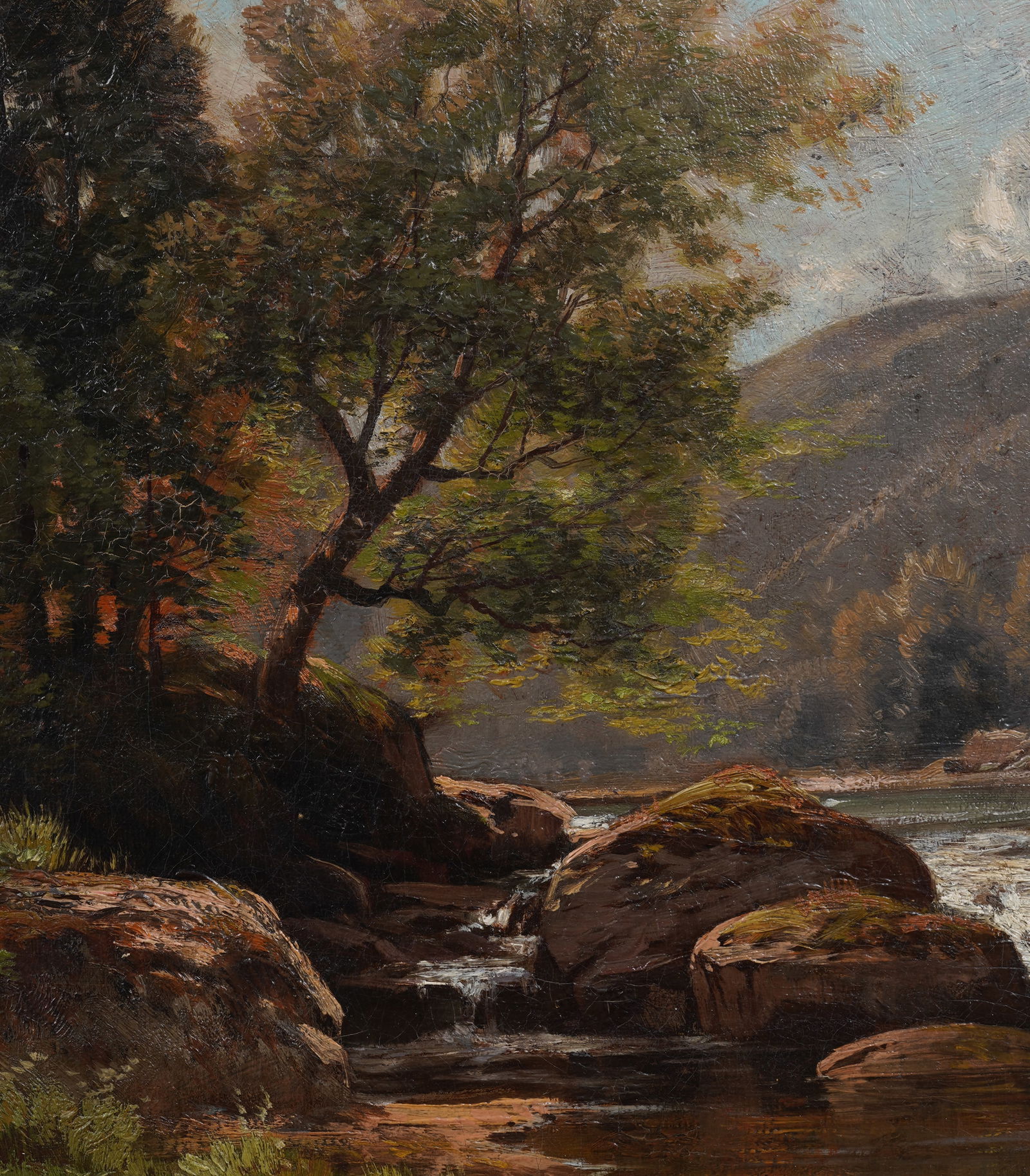 Antique American Hudson River School Monogrammed River Landscape Framed Oil Painting - 5