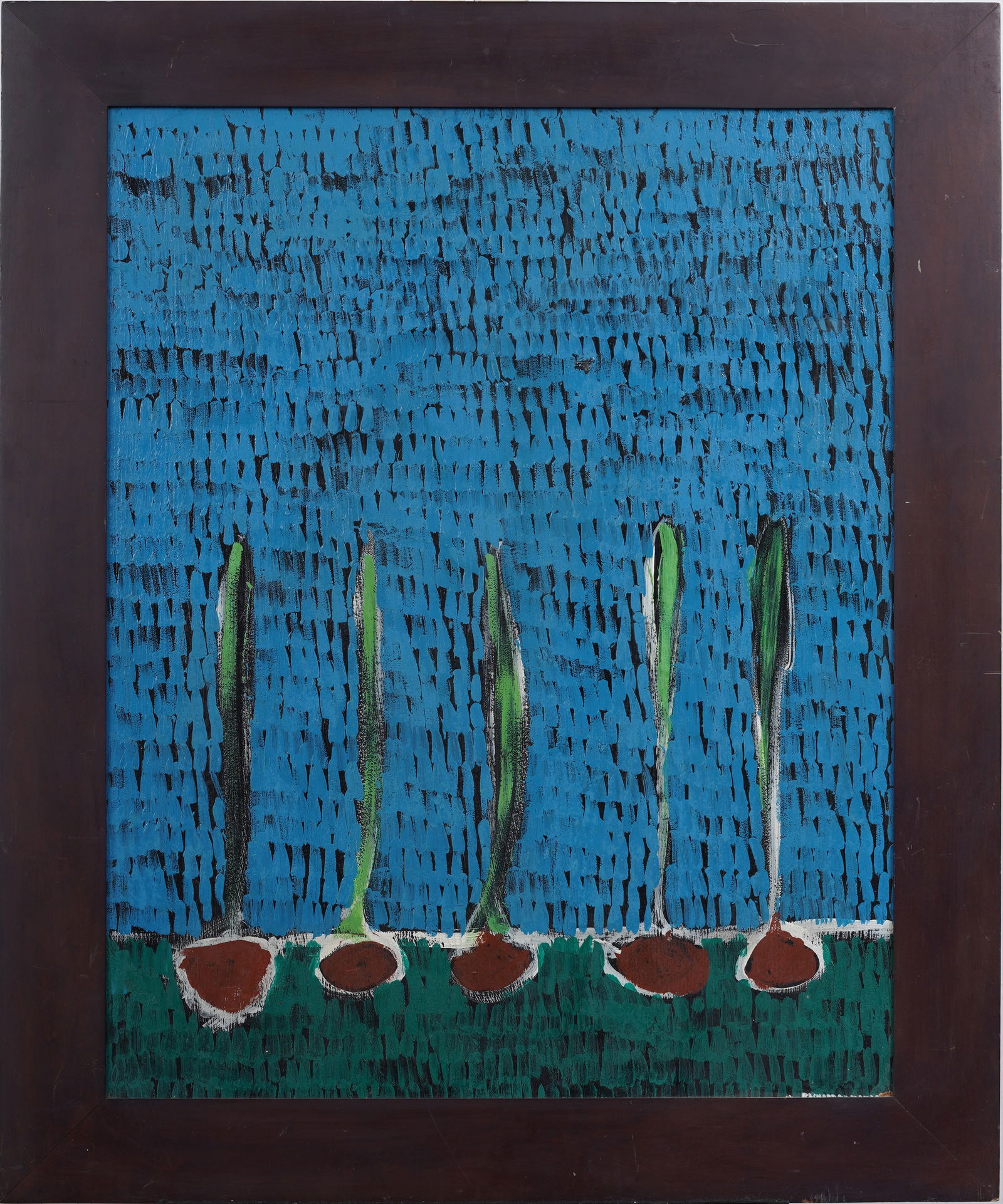 Vintage American Modernist Beets Growing Kitchen Modernist Still Life Outsider Original Oil Painting: Vintage American modernist still life and landscape oil painting. Measuring: 34 by 28 inches overall, and 28 by 23 painting alone. Please see all images for condition. Size is measured and written on