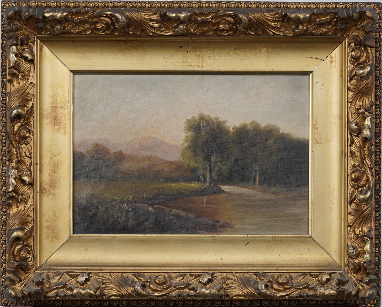 Antique American Forest Edge Lake Landscape Hudson River School Framed Original Oil Painting (1 of 6)