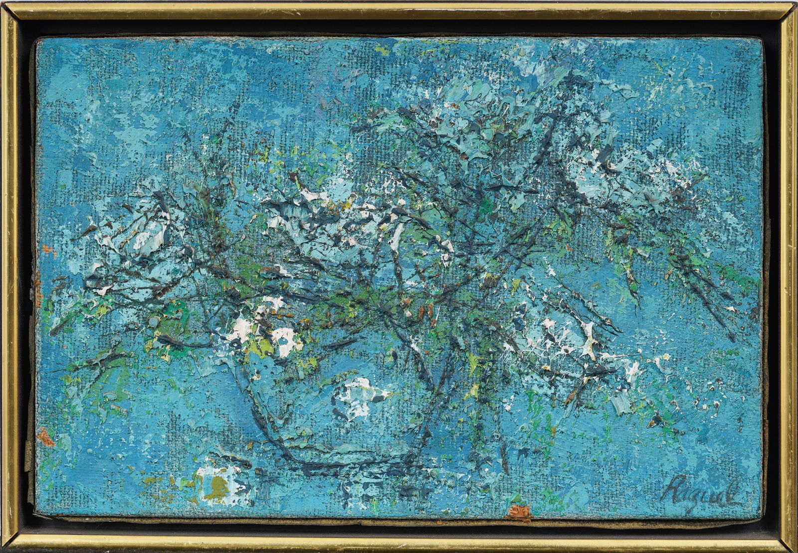 Signed Mid Century American Abstract Still Life Original Framed Oil Painting Signed "Raquel" (1 of 6)