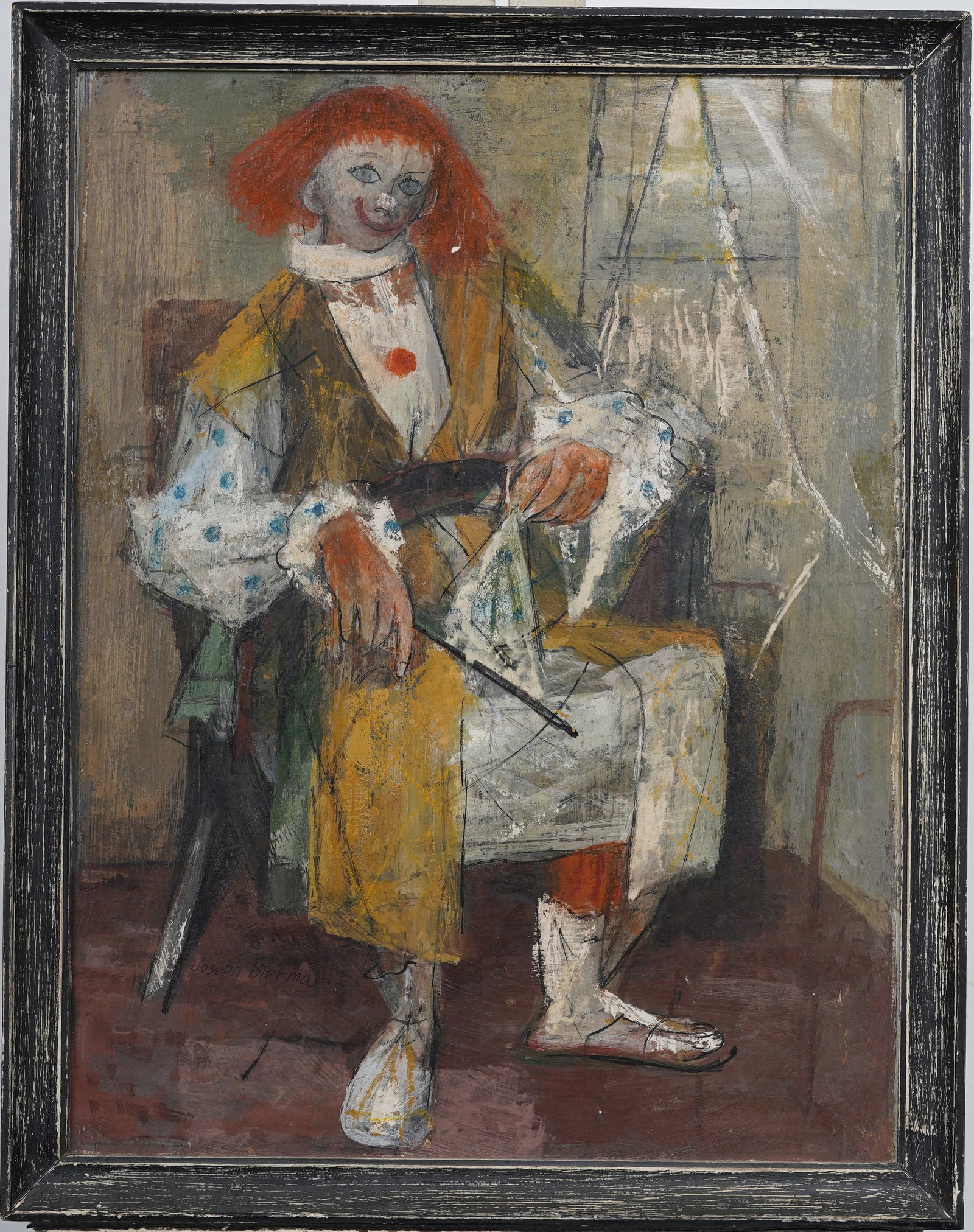 Vintage American Abstract Figurative Clown Lady Portrait "On Next" Original Oil Painting (1 of 10)