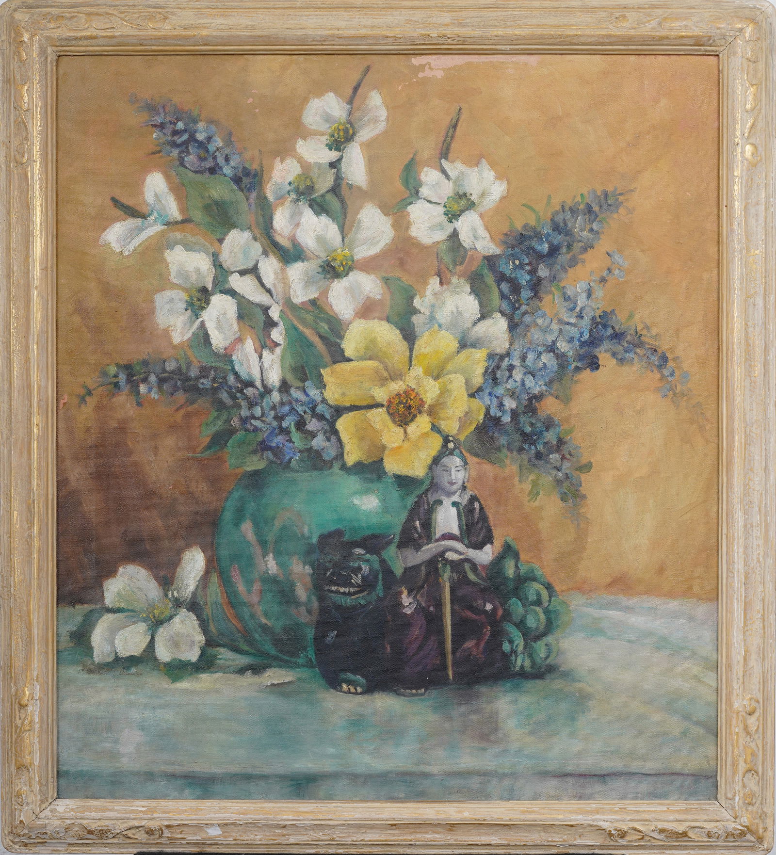 Beautifully Framed American Impressionist Porcelain Figurine Still Life Signed Original Oil Painting (1 of 7)