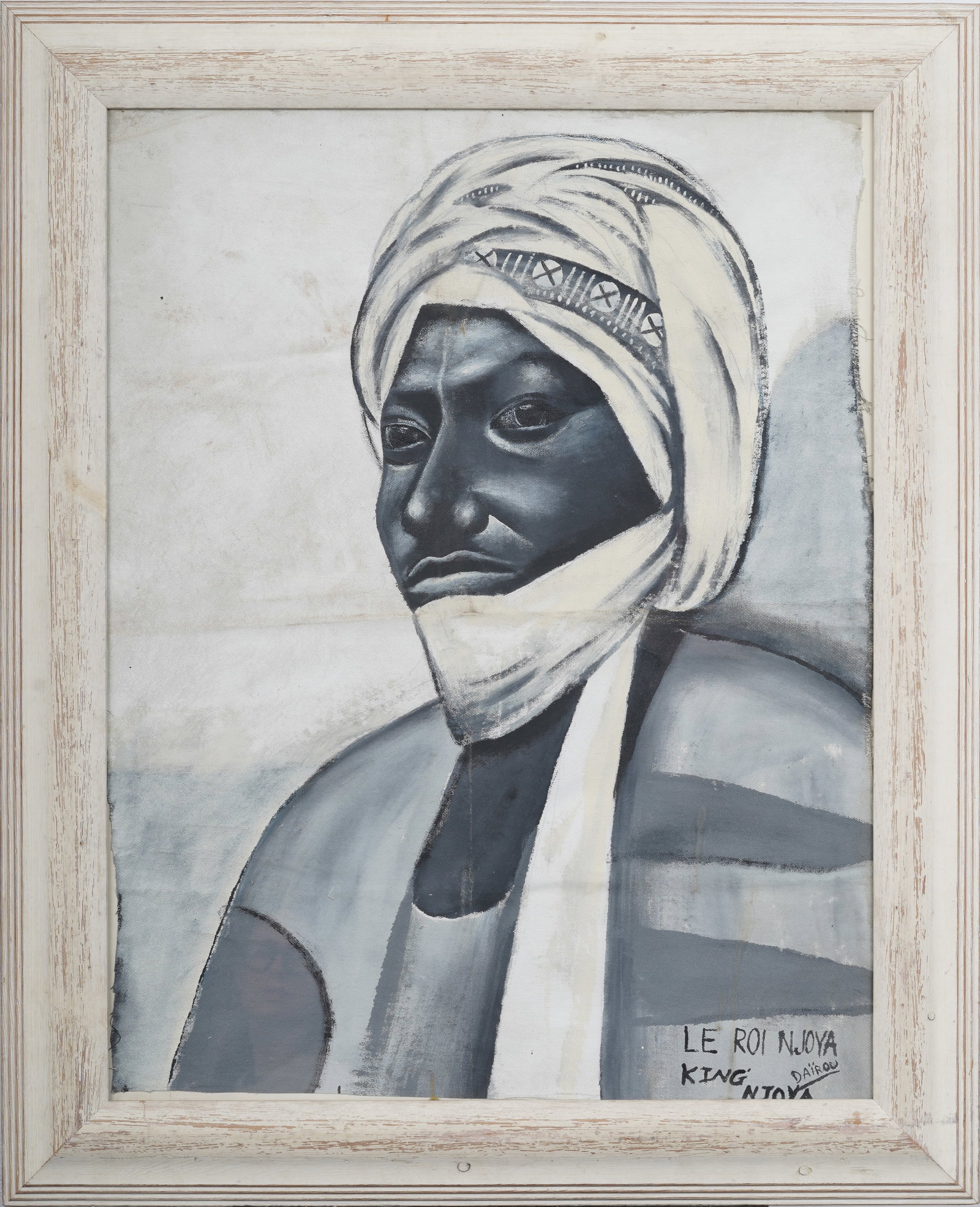 "Le Roi Njoya" Vintage Black and White Modernist African King Portrait Signed "Daïrou" (1 of 7)