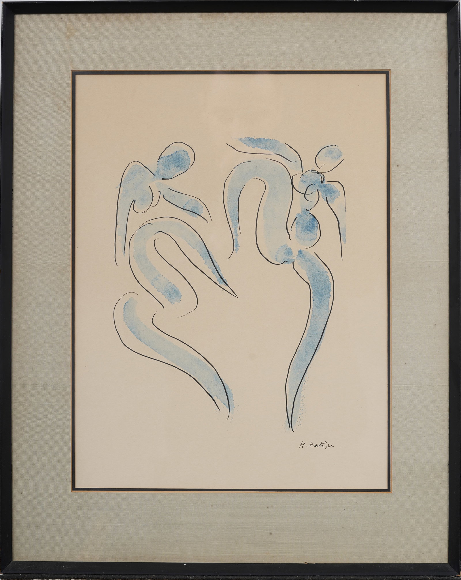 Vintage Henri Matisse Original Framed Lithograph Gestural Dancing Figures: Vintage Henri Matisse print. Signed. Framed. Measuring: 22 by 18 inches overall, and 16 by 12 painting alone. Please see all images for condition. Size is measured and written on the back of the paint