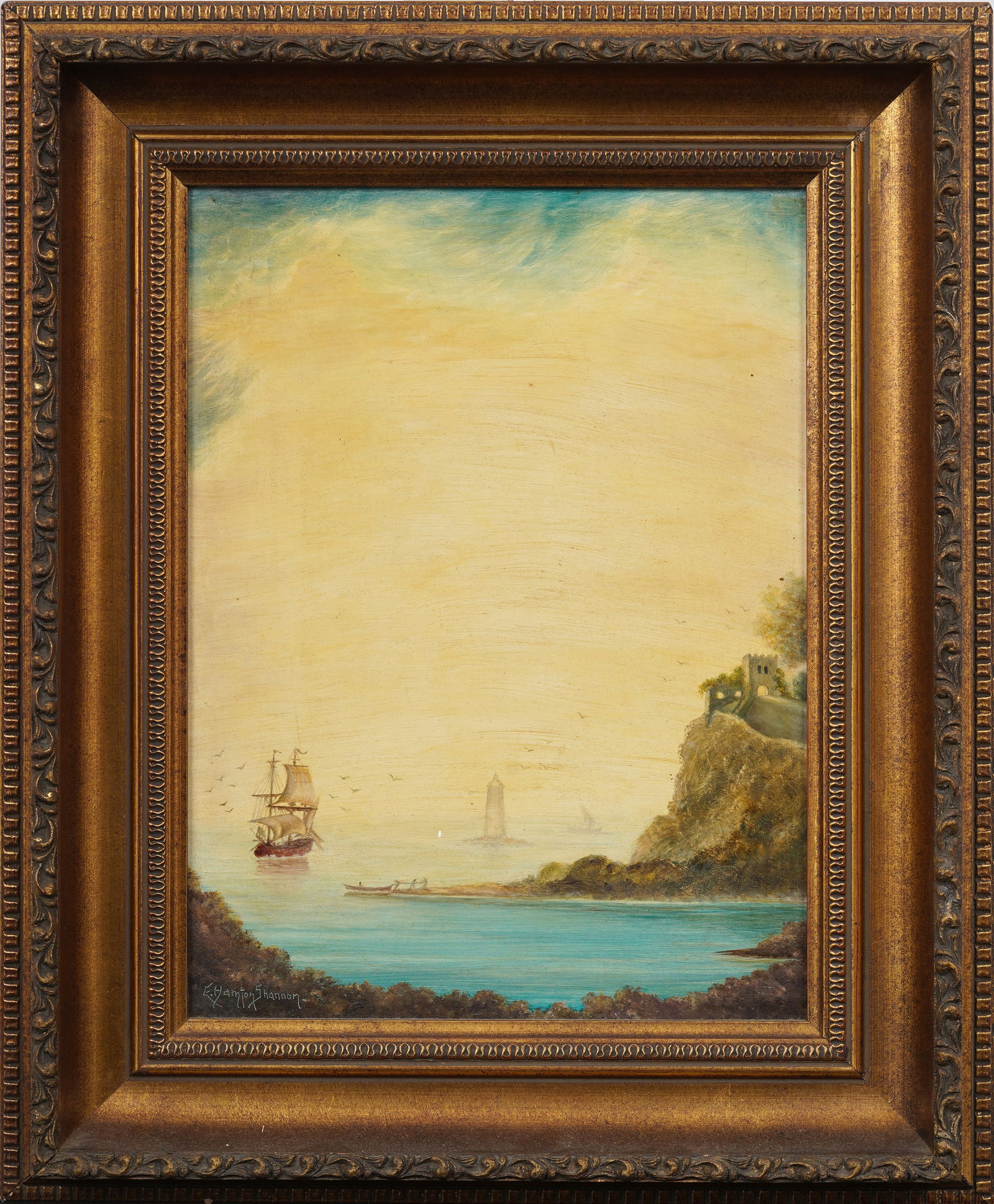 Signed Vintage Sailing Ships Approaching Shore Seascape Original Framed Oil Painting (1 of 6)
