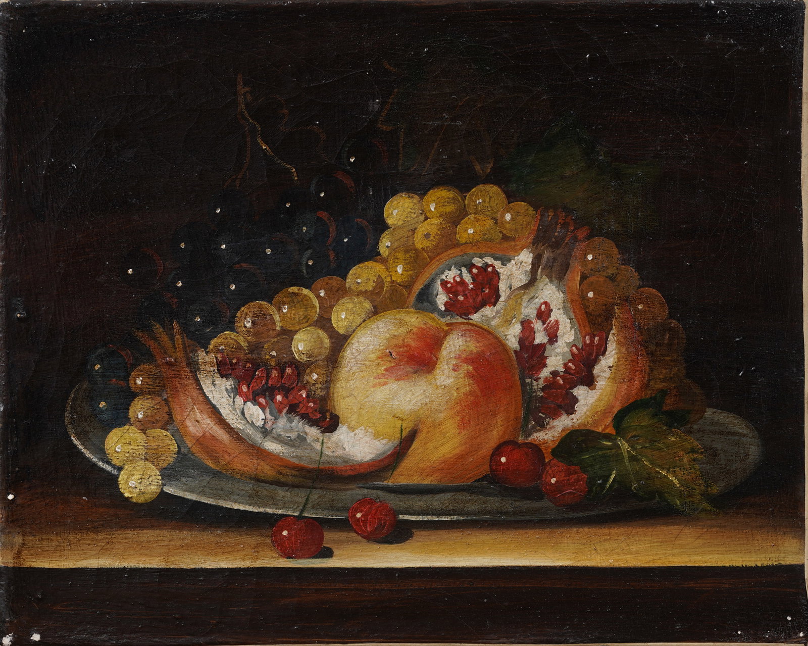 Antique Pomegranate and Cherries Fruit Still Life Original Oil Painting (1 of 4)