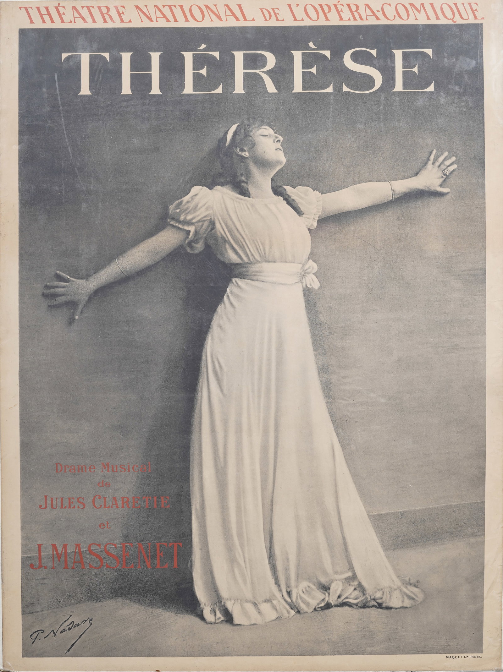 Antique 1911 French "Therese" Opera Poster Etching of Photograph by Paul Nadar (1 of 7)