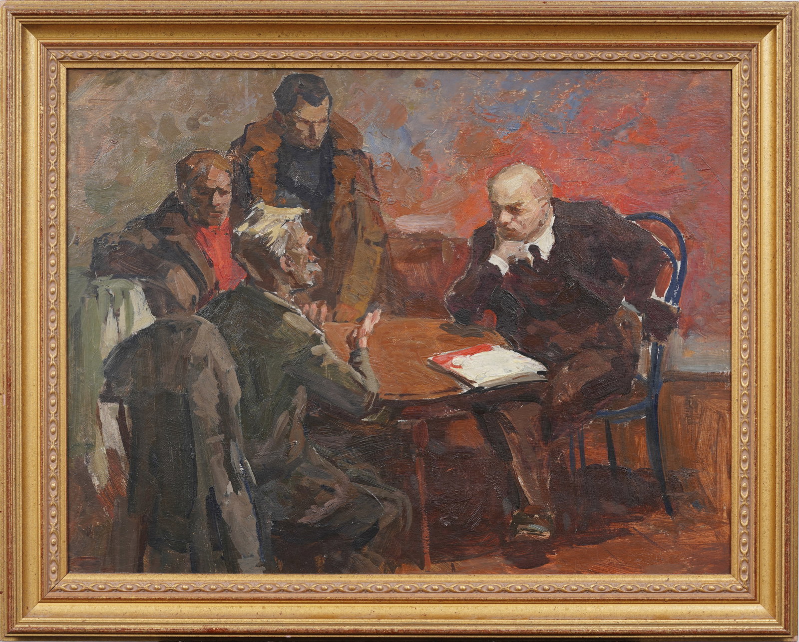 Vintage Russian Impressionist Lenin and Communists Meeting Original Framed Oil Painting (1 of 8)