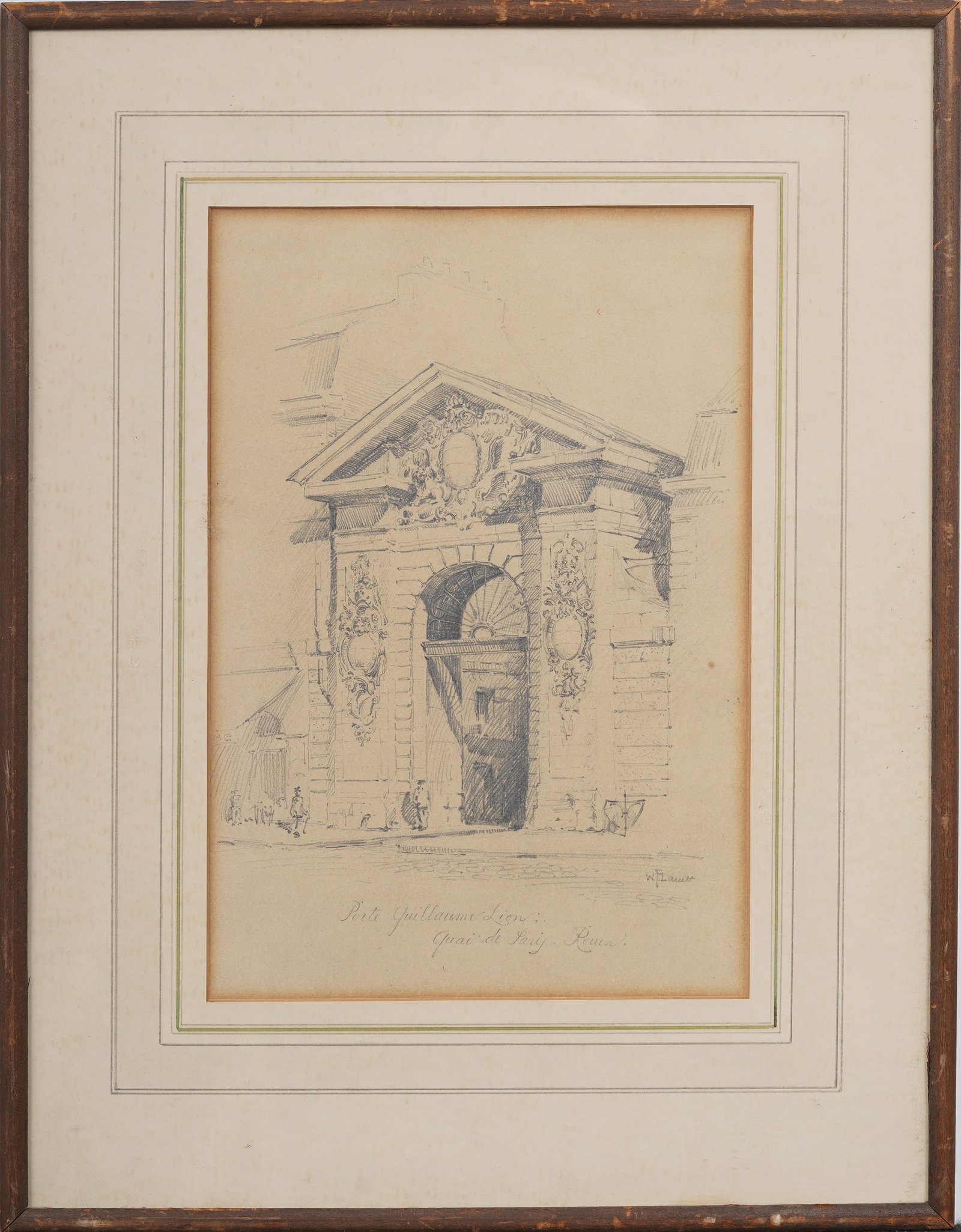 Signed Antique French Original Framed Pencil Drawing "Port Guillaume Lion, Quai de Paris Reuen" (1 of 7)