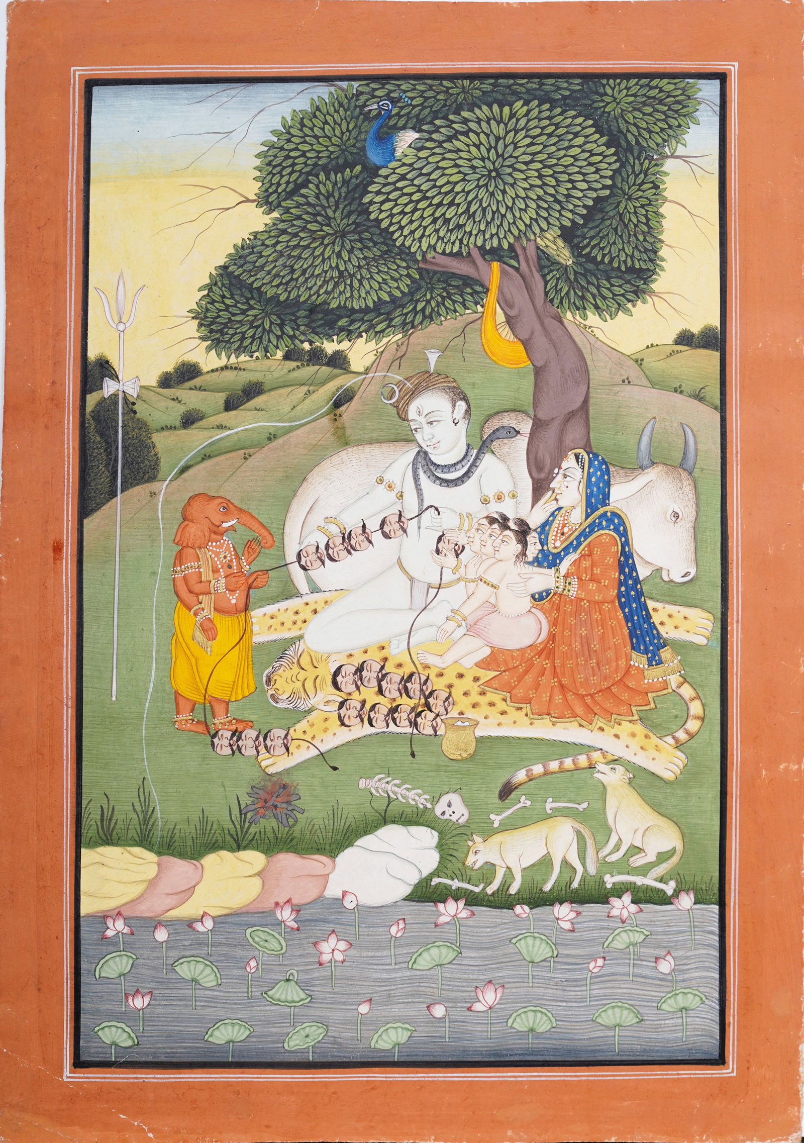 Vintage Indian Holy Family Shiva Parvati Ganesha Kartikeye Religious Miniature Painting (1 of 6)