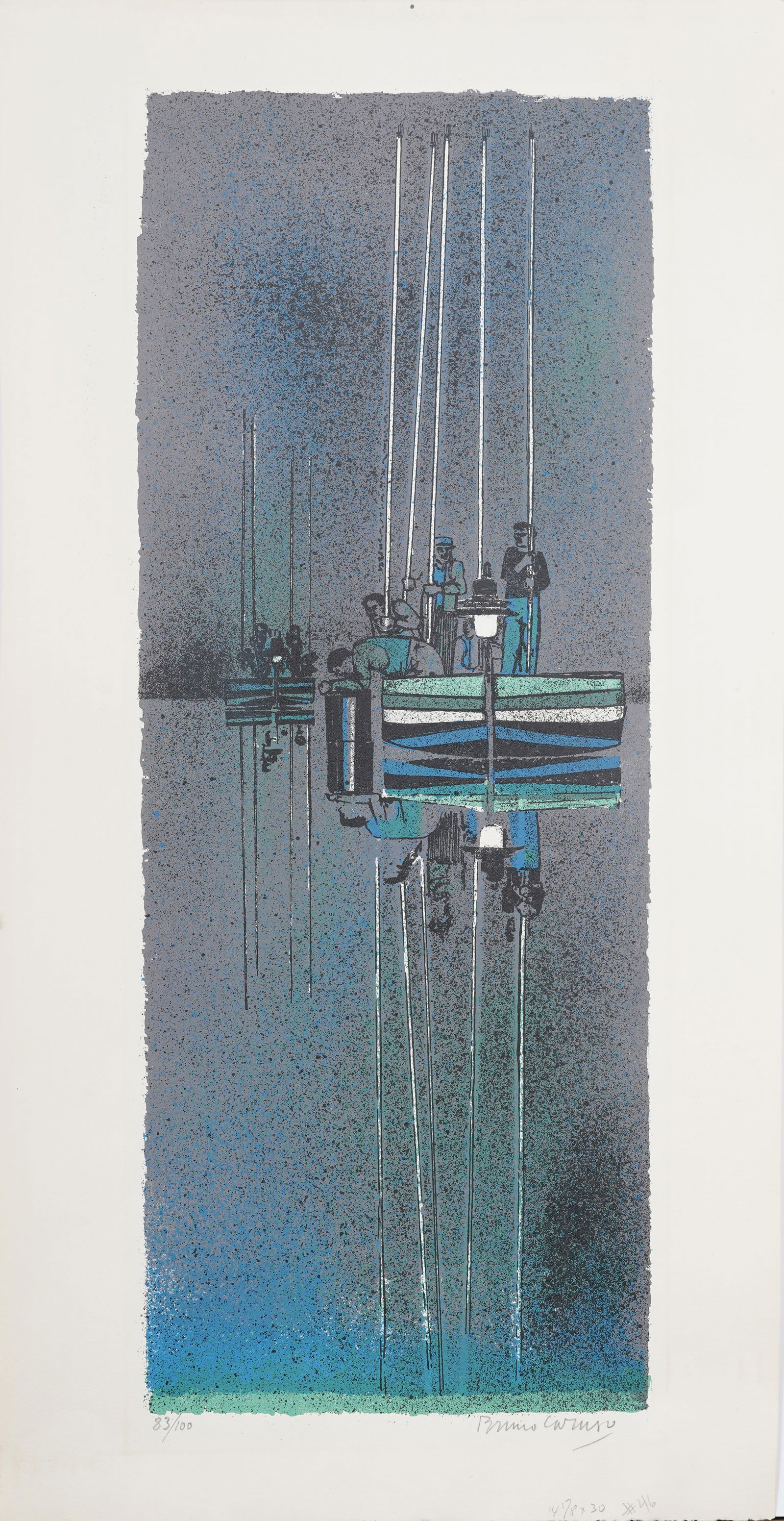 Bruno Caruso (1927-2018) Vintage Italian "Pescatori di Polpi" Original Signed Lithograph (1 of 7)