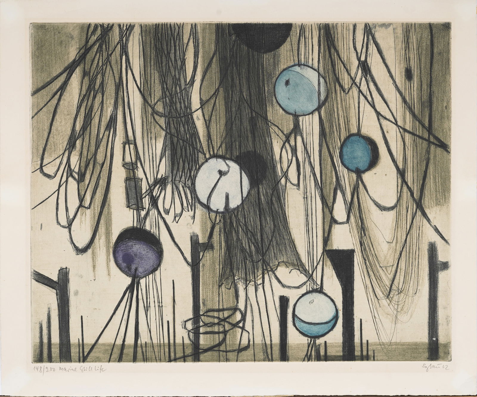 Otto Eglau (1917-1988) Mid Century German "Marine Still Life" Original Aquatint Etching (1 of 7)