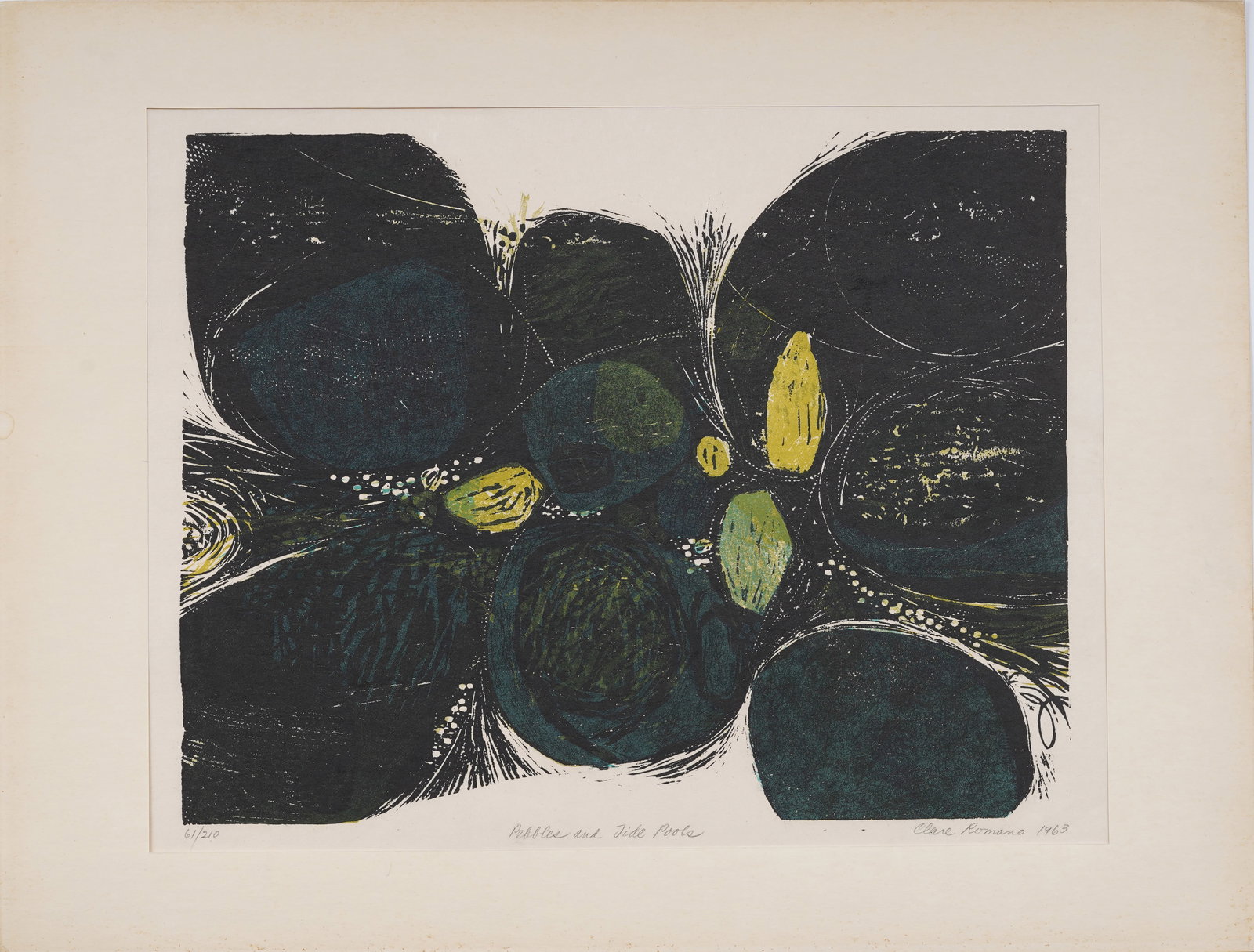 Clare Romano (1922–2017) Signed Mid Century American Abstract "Pebbles and Tide Pool" Lithograph (1 of 6)