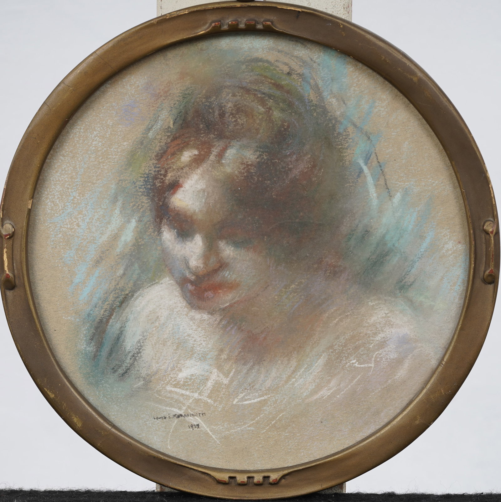 Louise E. Marianetti (1916 - 2009) Vintage American Dreamy 1938 Round Framed Pastel Portrait (1 of 6)