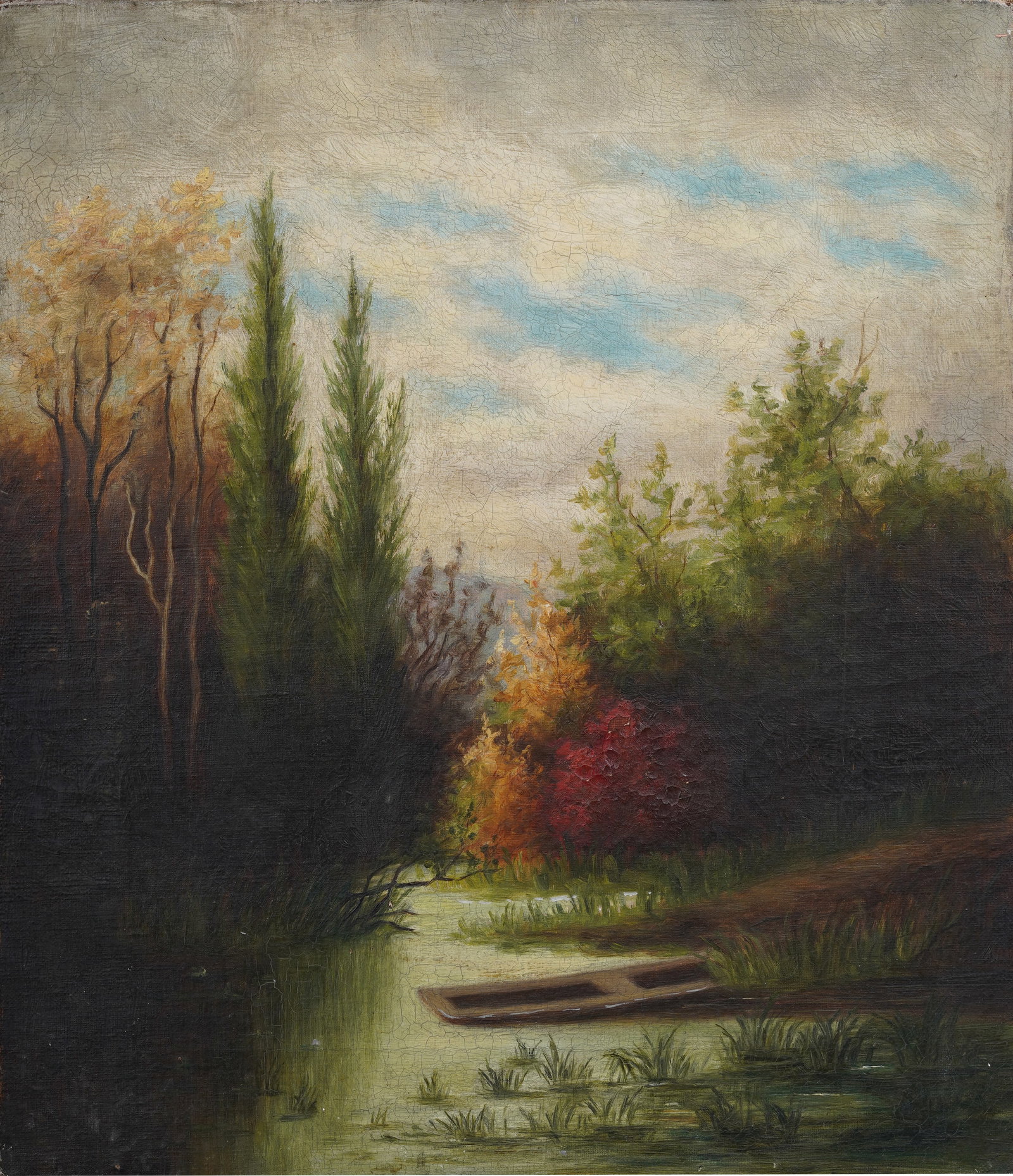 Antique American Hudson River School Autumn Forest Landscape Original Oil Painting (1 of 6)