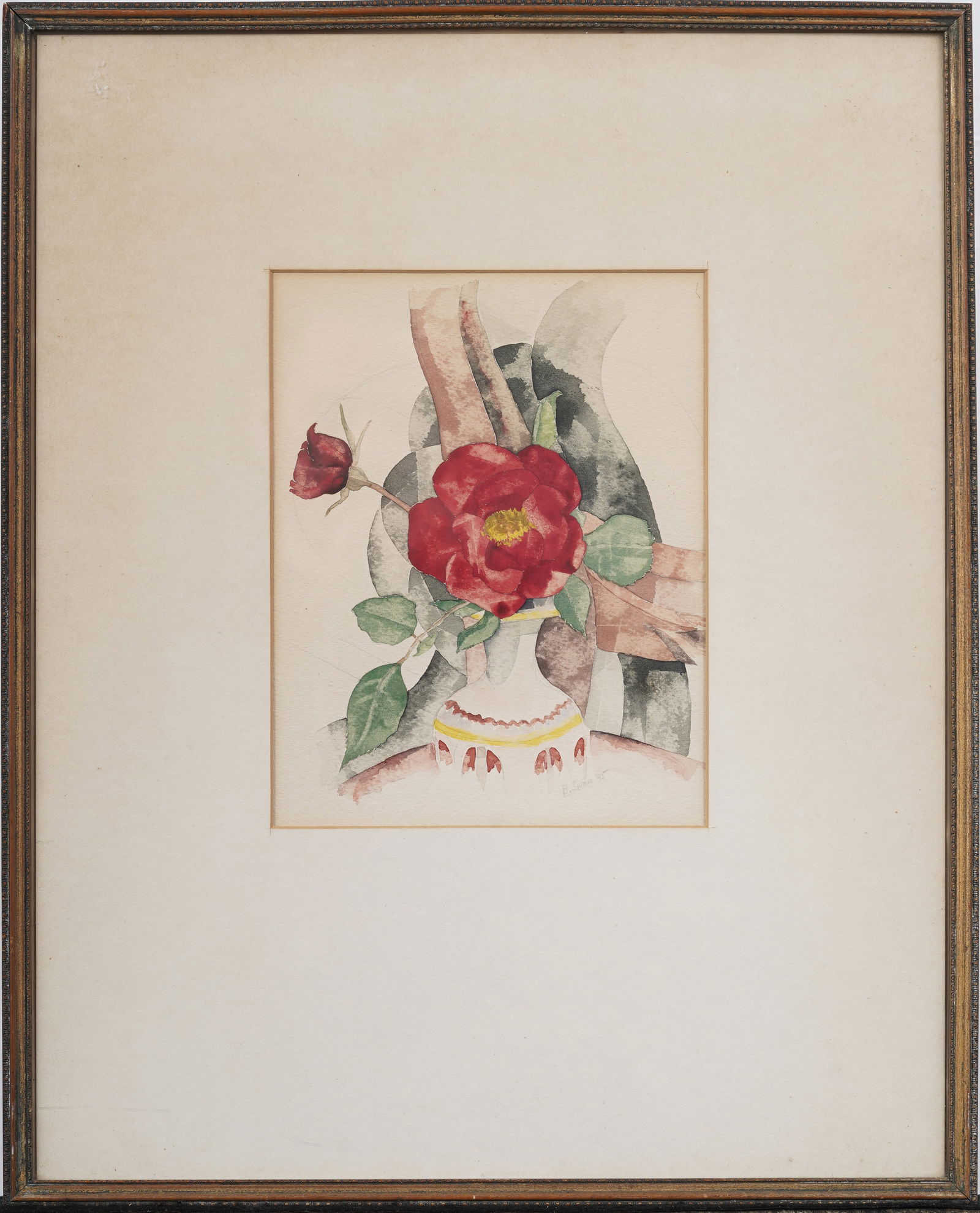 Vintage American Signed "B. Swan" 1945 Original Framed Garden Rose Watercolor (1 of 5)
