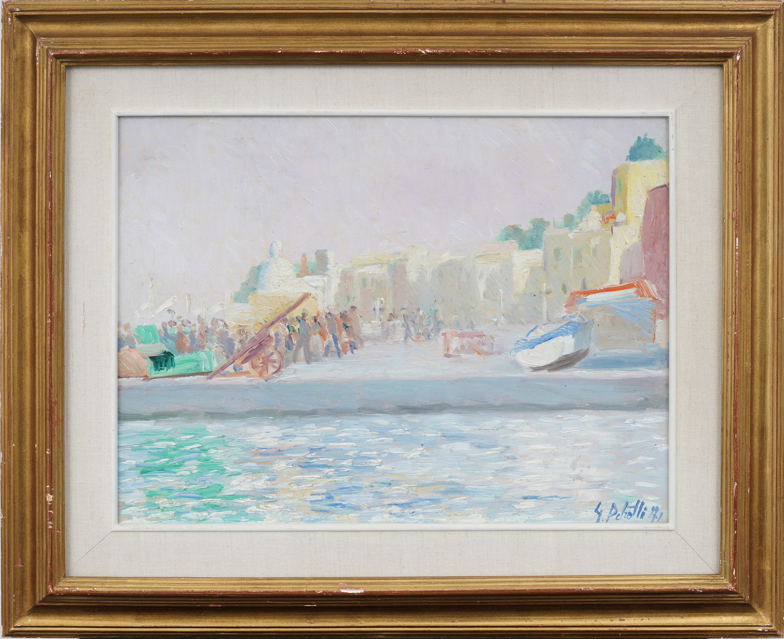 Vintage 1971 Impressionist European Beach Coastal Group Scene Signed Original Oil Painting (1 of 7)