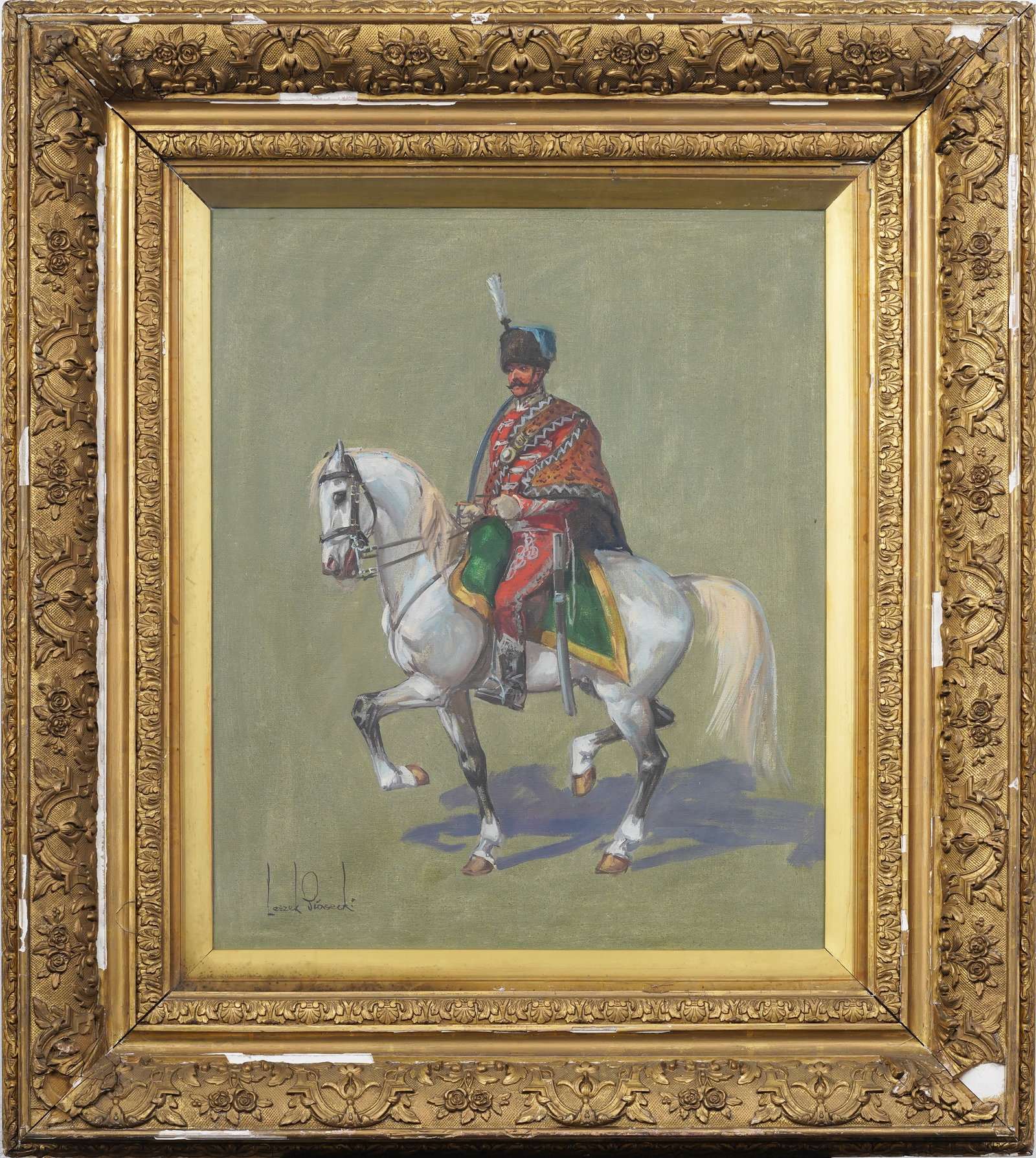 Leszek Piasecki Lwow (1928 – 1990) Signed Polish Mid Century Officer on Horseback Oil Painting (1 of 9)