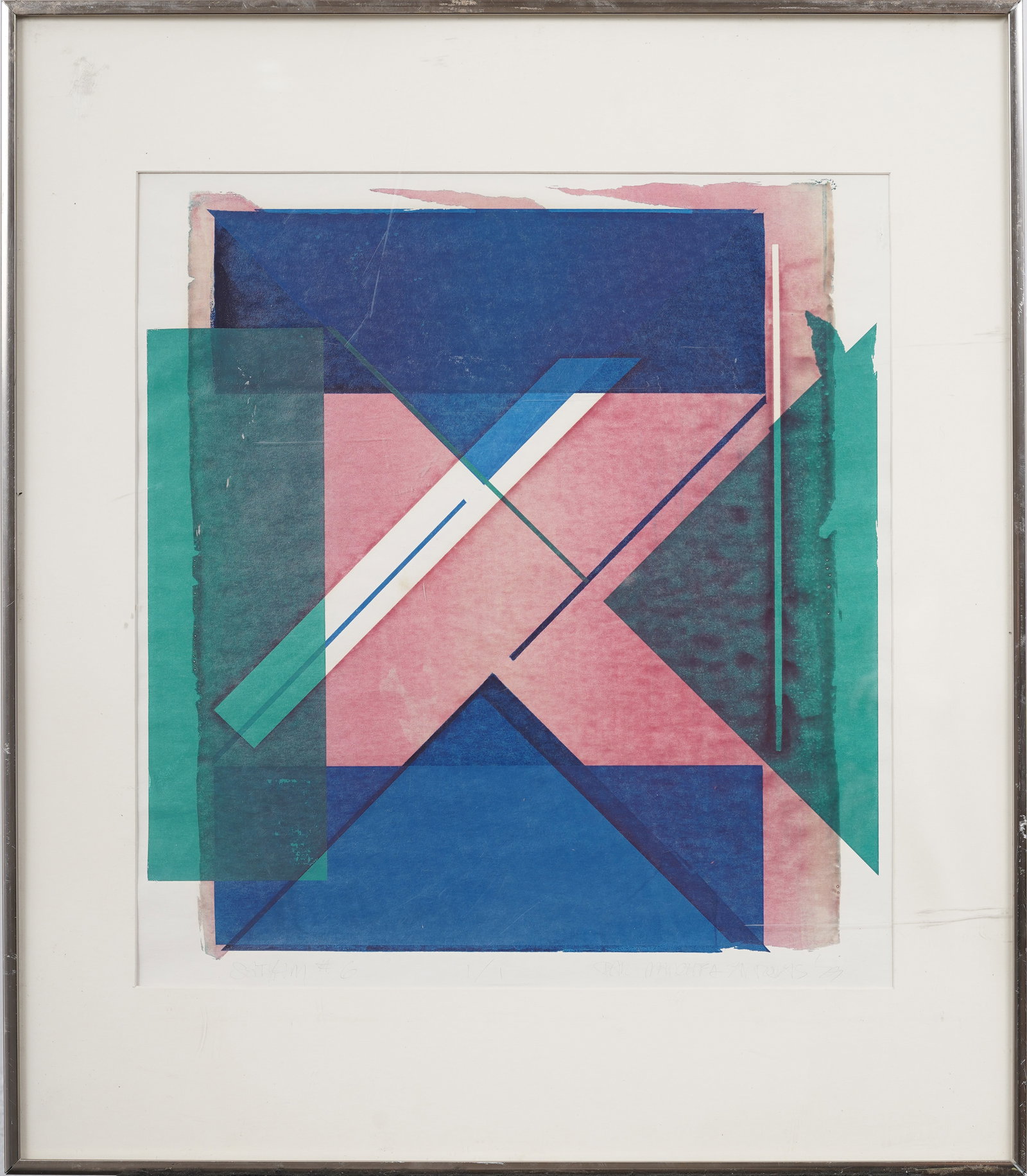 Signed Titled Framed Vintage 1979 American Vivid Geometric Original Lithograph 1/1 (1 of 8)