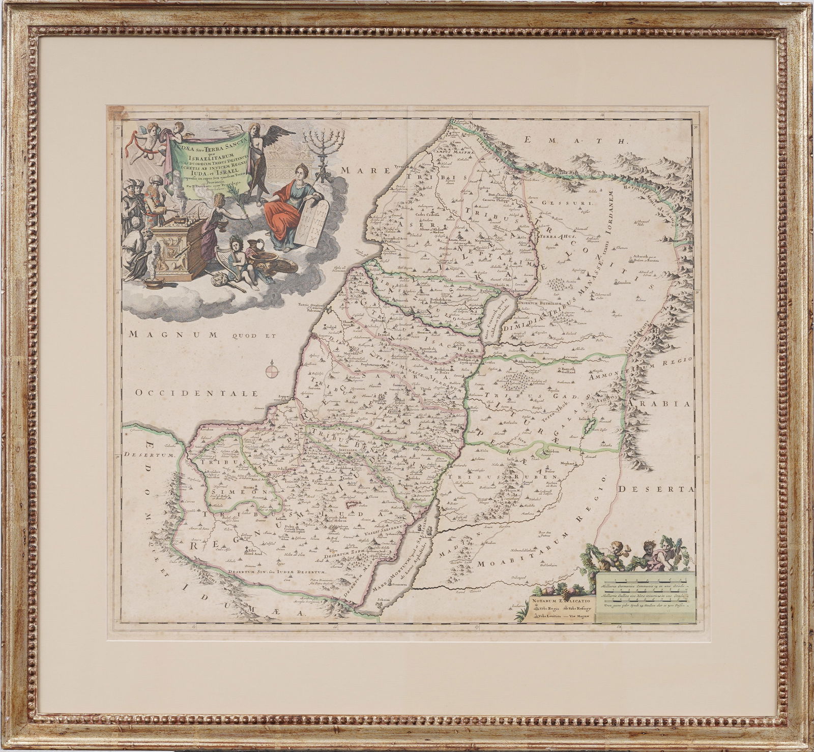 Antique Framed European Map of Israel with Etching Details on Paper (1 of 10)