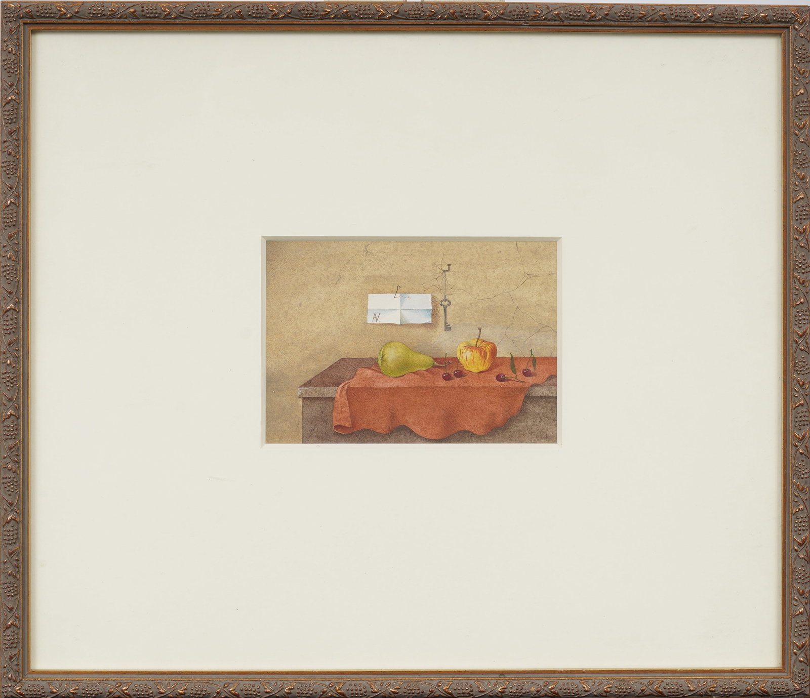 Incredible Framed Miniature Apple Pear and Cherries Still Life Original Watercolor (1 of 5)