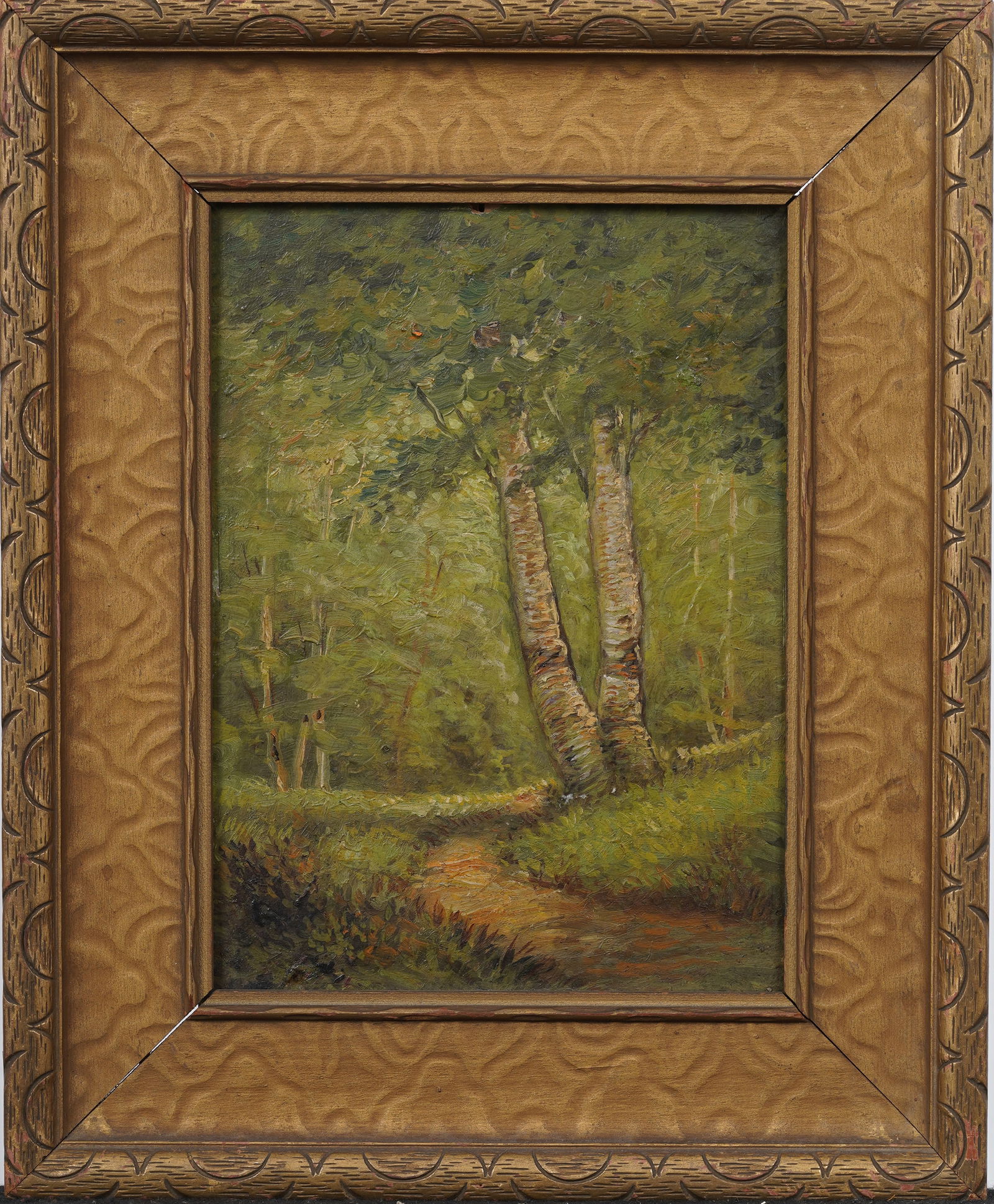 Antique 1917 Impressionist Birch Forest "The Path in the Woods" Signed Original Oil Painting (1 of 6)
